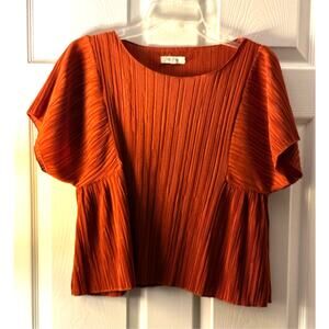 Madewell Crinkled Pleated Short Sleeve Top Dark Rusty Orange Size Small